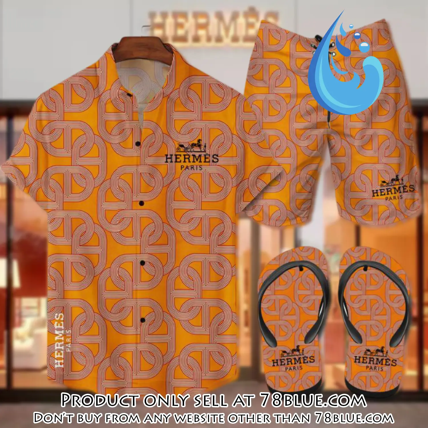 Hermes flip flops and combo hawaii shirt shorts luxury brand summer outfit hsf082 78b1117072